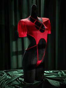 SpicyHot Bộ đồ lót nữ gợi cảm bằng vải lưới rỗng, thắt nơ chéo, thích hợp cho Ngày Valentine. - Đỏ - Xem 3