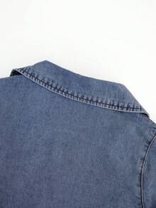 GlowEve 女士翻领短泡泡袖双排扣休闲牛仔外套 - 藍色 - 查看 4