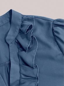 SHEIN LUNE Nueva blusa holgada de moda para mujer con cuello en V de volantes de gasa - Púrpura polvoriento - Ver 4
