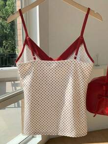 SHEIN EZwear 情人节休闲简约爱心波点印花撞色系带吊带背心（女款） - 彩色 - 查看 2