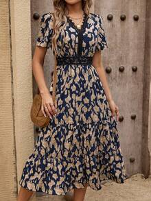 Breezaya Women's Patchwork Lace Printed Dress Maxi Women Outfit - Blue - View 4