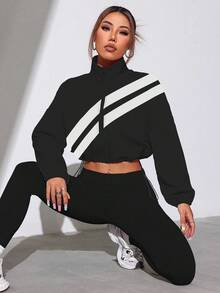 Easithlete Chaqueta deportiva con cremallera y bloqueo de color, con dobladillo con cordón, para primavera/otoño - Multicolor - Ver 7