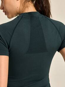 SHEIN In My Nature 女士纯色插肩短袖休闲健身户外T恤 - 墨綠色 - 查看 3