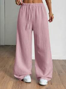 StreetHx Petite 女士夏季纹理直筒裤 - 藕粉色 - 查看 3