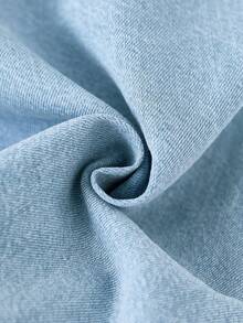 女童碎花宽松褶饰上衣，搭配荷叶边和阔腿休闲牛仔裤，时尚套装 - 淺色水洗藍 - 查看 3