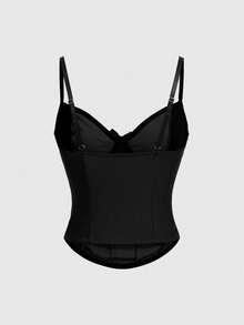 ROMWE Goth Y2K Sexy Contrast Lace Spaghetti Strap Top With Rope Tie Waist Decor, Suitable For New Year Party - Black - View 2