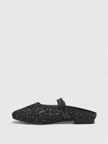 CUCCOO BIZCHIC 女士黑色网纱刺绣雏菊穆勒鞋 - 黑色 - 查看 7