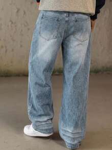 DAZY Jeans holgados con lavado vintage y corte acampanado para hombres, primavera - Azul - Ver 2
