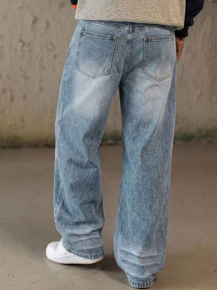 Men's Vintage Washed Loose Fit Flared Jeans, Spring