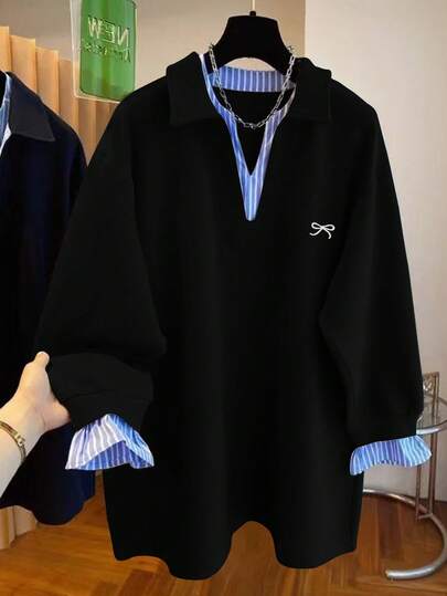 Franclia Plus Size Women Casual 2 In 1 Bow Sweatshirt