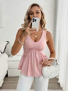 Louniche 女士粉色荷叶边无袖背心 - 粉色 - 查看 3