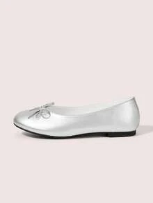 CUCCOO DOLLMOD French Round Head Soft Sole Hollow Ballet Shoes Women's Fashion Women Wear One Pedal Comfortable Soft Sole Low Vamp Temperament Velvet Versatile Flat Sole Shoe Valentine's Day - Silver - View 7