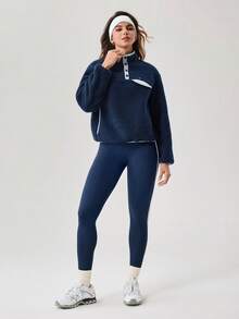 OutZeal 女士保暖抓绒立领套头衫，带前袋，适合冬季徒步露营 - 藍色 - 查看 6