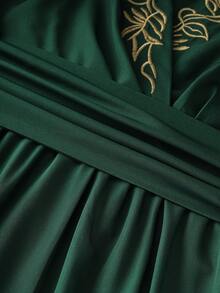 GlowEve Women's Embroidered Collar Waist A-Line Elegant Everyday Vacation French Retro Commute Fashion Valentine's Day Date Street Versatile Party Midi Dress, Olive Green, Early Spring/Spring-Summer - Green - View 3