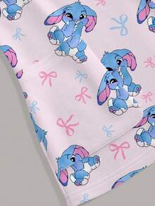 TaskEZ Cute Rabbit Print Women's Scrub Uniform Top - Multicolor - View 4