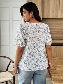 Breezaya 大码女式春夏纹理碎花休闲度假衬衫 - 彩色 - 查看 2