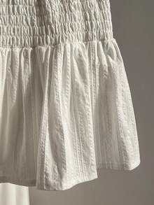 Elamini Chân váy xếp ly ngắn cạp thấp có dây rút, thêu lỗ khuy dành cho nữ - trắng - Xem 3