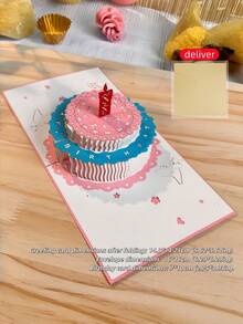 Zazumi 3D Pop Up Birthday Card - Laser Cut Cake Design, Elegant Greeting Card With Flowers, Handcrafted & Special Gift - multicolor - View 6