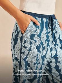 LUVLETTE Soft Cotton Patterned Wide Fit Women Lounge Bottom Airy Pajama Pants Pajama Style Trousers Pants With Pockets - Pink - View 4