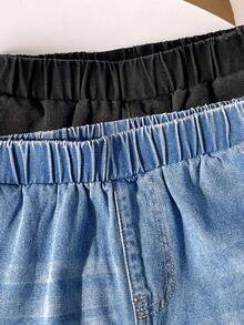 SHEIN Little Byeori Tween Jungen Mode Homecoming Streetwear Mix und Match vielseitiges Design Y2K Vintage Cool Straße 2 Stücke Set Y2K Patch Details und Kordelzug elastischer Bund Design bequem weich blaue schwarze Denim lose gerade Bein Denim Jungen Shorts für Kinderkleidung Jungen weiche Alltagskleidung und Kinder Sommer- und Frühlingskleidung, Schule, Campus, College - Verschiedenfarbig - Übersicht 5