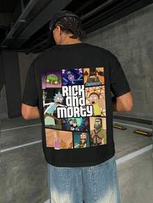 Rick and Morty X SHEIN 男士字母卡通图案圆领短袖T恤 - 白色 - 查看 5