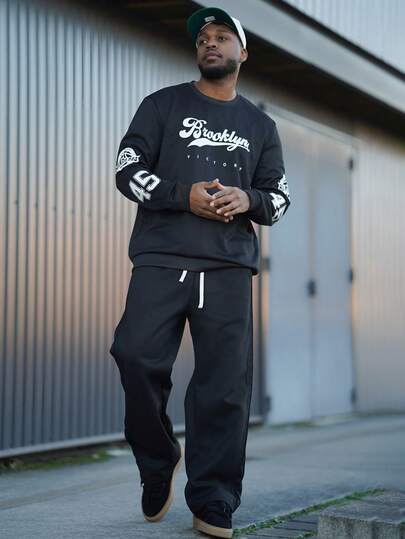 Heavens Edit Sudadera de cuello redondo con estampado gráfico "VICTORIA" para hombre, estilo urbano, para otoño/invierno, top de manga larga