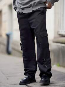 Heavens Edit 1pc Men's Multi-Zip Casual Cargo Pants, Loose Fit, Suitable For Beach, Daily Commute, Sports, Outdoor, All Seasons (Spring, Summer, Autumn, Winter). Fashion Streetwear Style, Boyfriend/Husband Gift, Anniversary Gift, Fall - Black - View 4