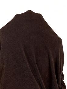 Silquee Solid Color Deep V-Neck Ruffle Long Sleeve Dress, Autumn/Winter - Coffee Brown - View 7