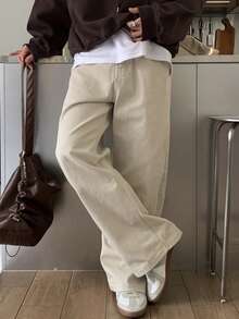 DAZY Men's Khaki Long Straight Loose Casual Pants With Pockets, Spring - Khaki - View 5