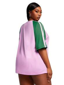 SHEIN SXY Áo thun nữ cỡ lớn cổ tròn tay raglan phối màu tương phản dáng rộng thoải mái - Nhiều màu - Xem 2