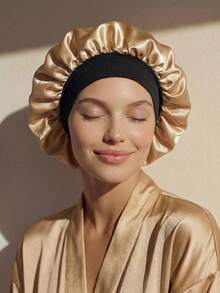 Jednoczęściowy czepek do włosów suchych, satynowy, wielokolorowy wzór w panterkę, złoty styl, miękki i elastyczny pasek z połyskiem, odpowiedni do codziennego noszenia przez kobiety - Wielokolorowe - Zobacz 4