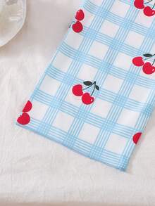 Sparklyn 学院风睡衣套装,浅蓝色格子图案,樱桃印花,翻领开衫,长袖上衣和长裤,甜美少女休闲家居服两件套。 - 藍色 - 查看 10