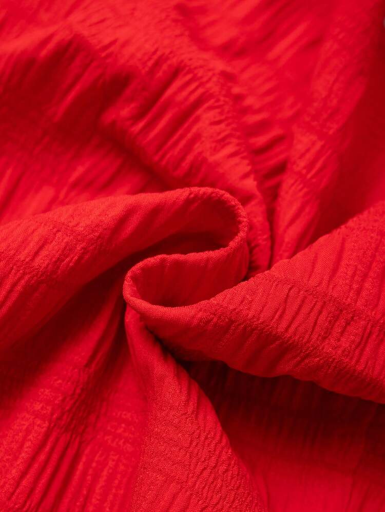 Franclia שמלת קיץ אדומה עם צווארון עגול ומותן צמוד ושרוולים קצרים לנשים, מתאימה לדייטים, נסיעות עסקיות, מפגשי חג - אדום - ראה 8