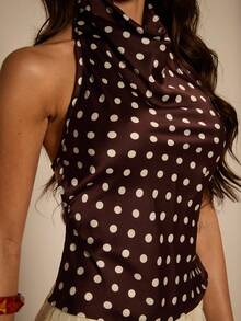 SHEIN BAE 女士撞色波点印花无袖背心 - 棕色 - 查看 6