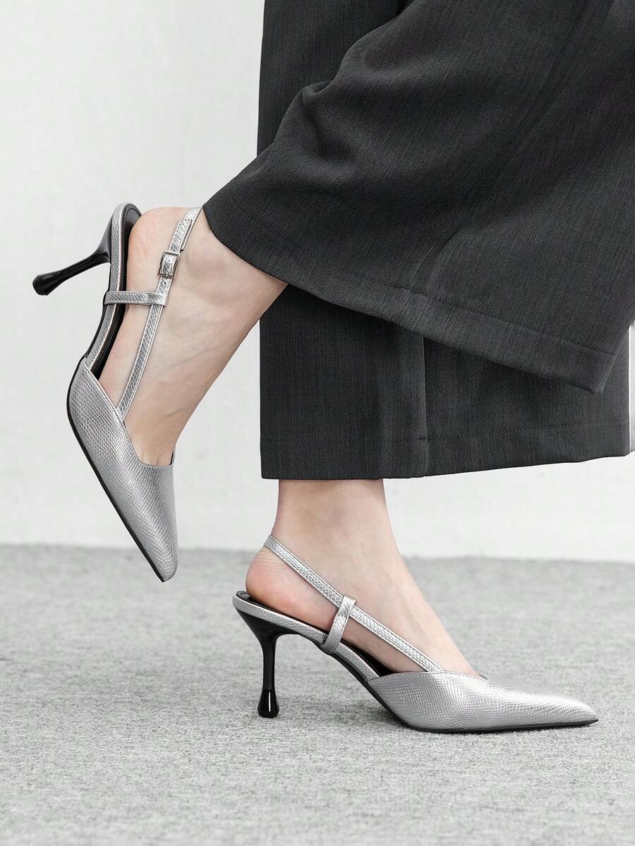 CUCCOO BIZCHIC Women's Elegant Snake Skin Pattern Pumps, Suitable For Commuting For Christmas Spring Shoes - Silver - View 1