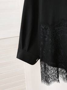 Modelyn Elegant Solid Color Long Sleeve Hem Ruffle Decor Fitted Plus Size Blouse, Spring/Autumn - Black - View 6