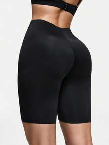 高腰提拉镂空网眼塑形短裤，收腹弹力运动瑜伽透气打孔短裤 - 黑色 - 查看 1