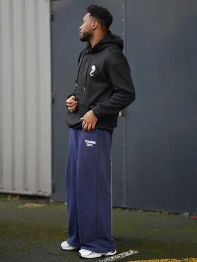 Heavens Edit 男士休闲街头鲤鱼莲花印花口袋抽绳连帽衫，保暖内衬，秋冬季长袖上衣