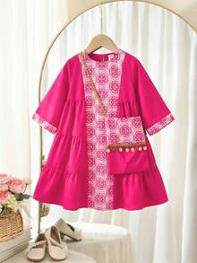 SHEIN 女婴碎花拼接长裙 - 彩色 - 查看 3