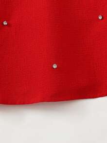 SHEIN Vestido sin mangas de línea A con lazo con diamantes de imitación y brillos para niña preadolescente - Rojo - Ver 8