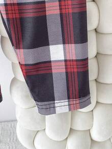 2pcs Baby/Toddler Boys' Casual Gray Short Sleeve Top And Plaid Print Pants Set, Summer Pajamas - Grey - View 3