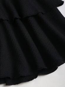SHEIN Sweetro Váy ngắn vải họa tiết kim loại thời trang tối giản gợi cảm đa năng cho nữ đi làm, xuân/thu - màu đen - Xem 6