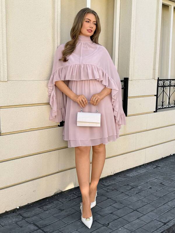 Lounesse Plus Size Women 2pcs Dress, Fashionable Casual Pink Dress