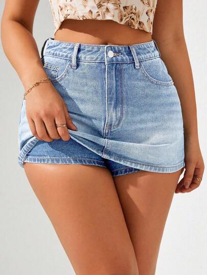 SHEIN Privé Falda vaquera mini casual de ajuste delgado para verano