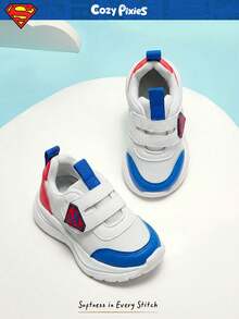 SUPERMAN X Cozy Pixies 1 双秋季简约时尚百搭软底防滑平底 DC 超级英雄设计婴儿休闲鞋，开学季 - 藍色 - 查看 6
