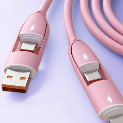 Teckwe Cáp sạc 4 trong 1 sạc nhanh, silicon lỏng 1M, cáp sạc đa năng với 4 giao diện có thể chuyển đổi và truyền dữ liệu dễ dàng trong khi sạc, phù hợp với điện thoại di động, máy tính bảng, cáp USB C.