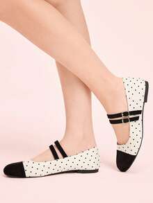 CUCCOO DOLLMOD Spring And Autumn New Retro Round Toe Yellow Suede Ballet Dance Shoes Women's Ballet Gentle Fashion Women's Low Vamp Flat Bottom Shoes Women's Polka Dot Mary Jane Valentine's Day - Polka dot - View 5