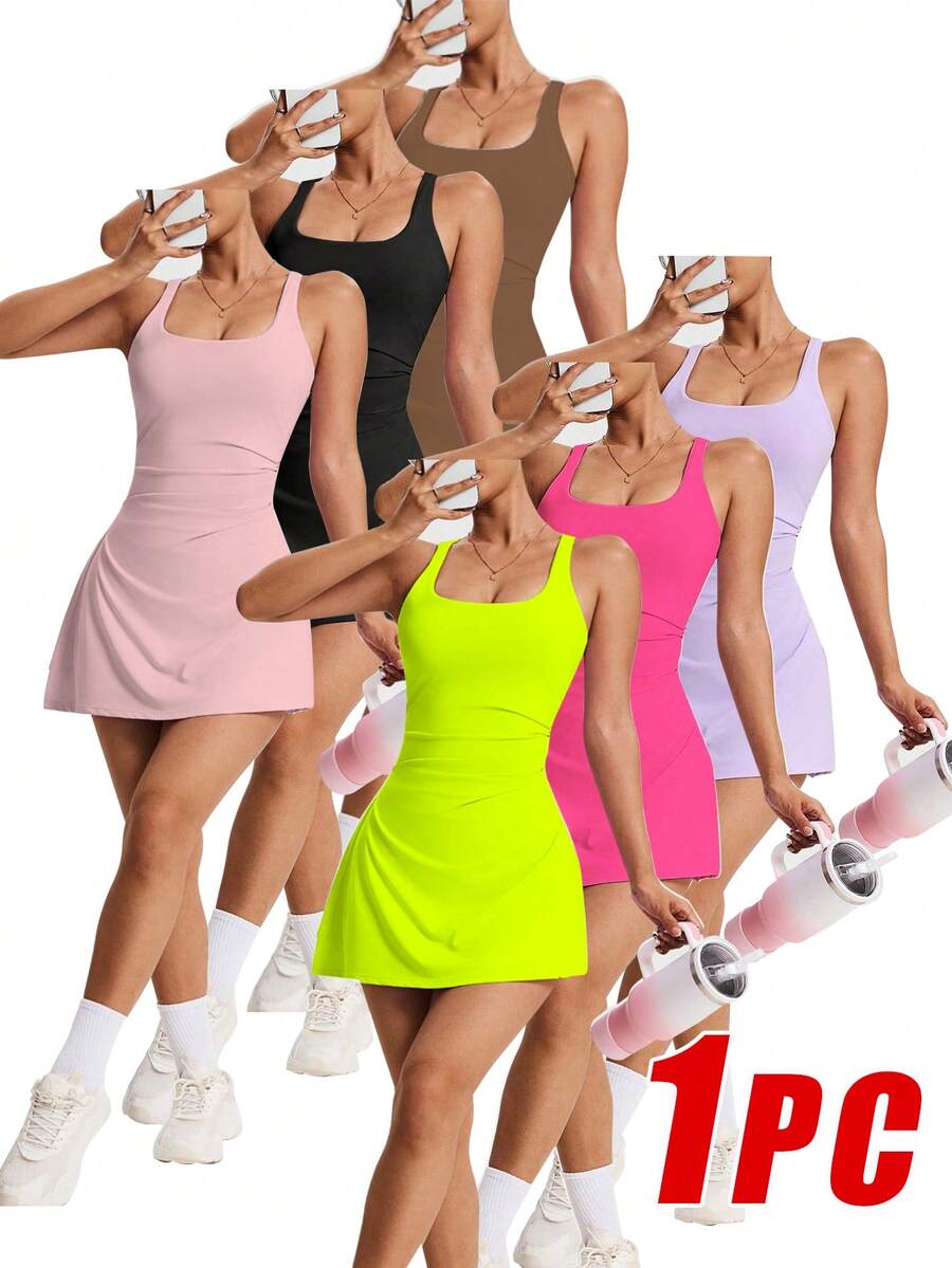 CourtClass Women's Sleeveless Solid Sports Dress, Fashionable For Summer - Hot Pink - View 1