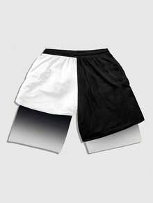 ROMWE MEN Batman X ROMWE Quần short nam thường ngày, thời trang, phong cách đường phố, họa tiết nhân vật anh hùng anime và chữ cái, phối màu tương phản, có dây rút ở eo. - Nhiều màu - Xem 2