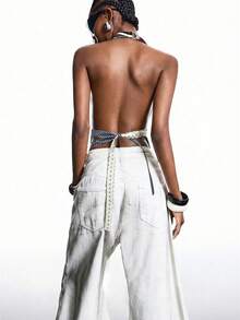 LYSMO 2026 极简主义春季派对时尚性感撞色系带露背吊带背心/系带拼接上衣/夏季/圣诞节/新年/感恩节/派对上衣/毕业季/时尚女装衬衫/时尚/2000年代/Y2K上衣 - 彩色 - 查看 2